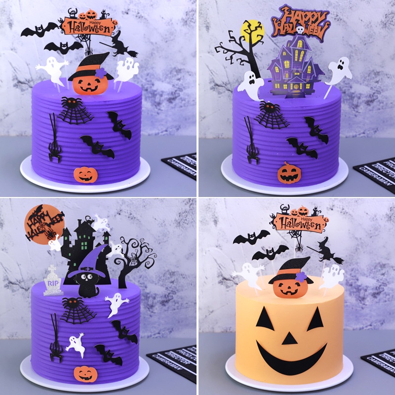 1 Set Kartu Dekorasi Kue Halloween Bentuk Labu Laba-Laba