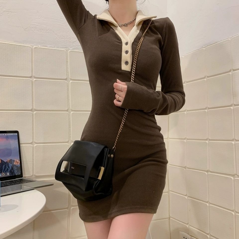 dress korean style [48 hours delivery] knitted dress women s slim fit inner bottoming tight sweet an