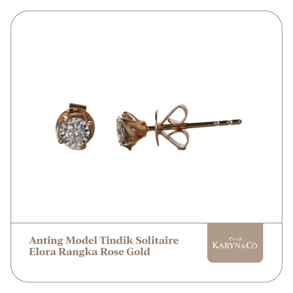 Anting Model Tindik Solitaire Elora Rangka Rose Gold