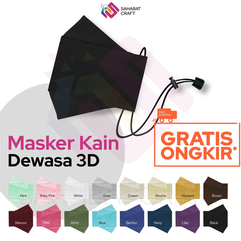 MASKER KAIN 3D | STOPPER KALUNG MASKER/EARLOOP/HEADLOOP HIJAB FRIENDLY PREMIUM QUALITY WARNA BARU | 