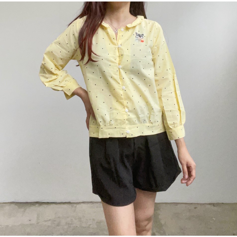 SL231 - Atasan Kemeja Cotton Cat Yellow Korean Look