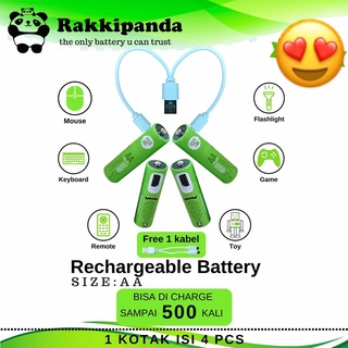 BATERAI RakkiPanda Cas isi Ulang AAA Micro USB