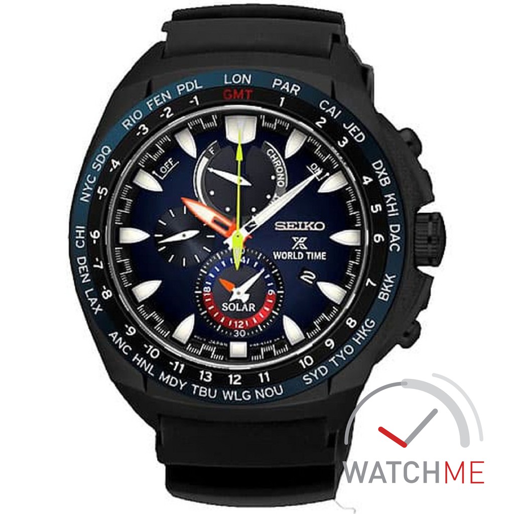 Jam Seiko Prospex SSC551K1 Solar Chronograph World Time 100m Black Rubber Strap Original Bergaransi