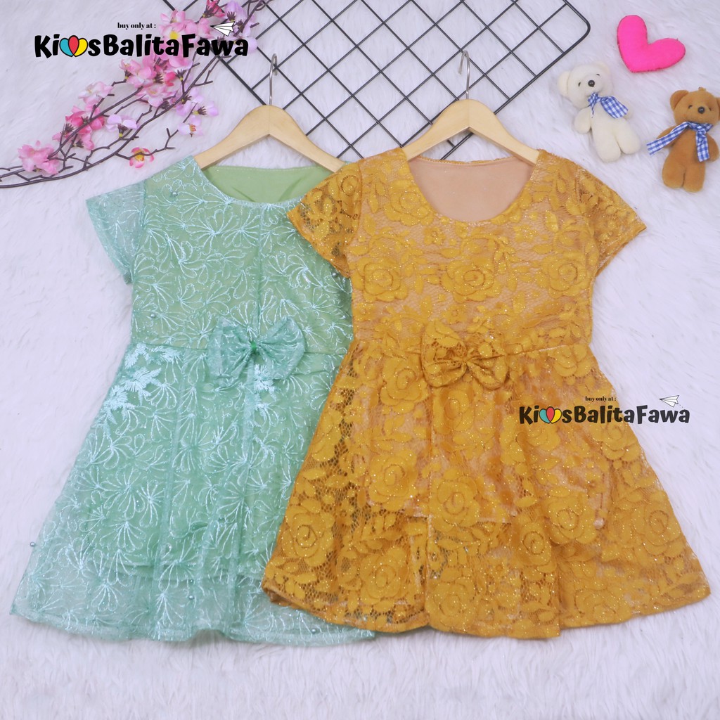 Dress Icha Brukat uk Bayi - 8 Tahun / Dres Brokat Anak Perempuan Pesta Baju Import Gaun Brukat Baby Cewek babycinnamon