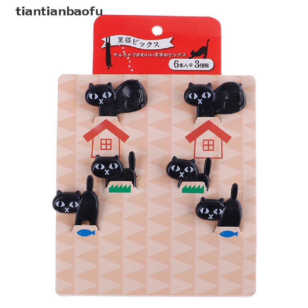 6 Pcs Garpu Tusuk Gigi Buah Desain Kucing Hitam Untuk Dekorasi dessert