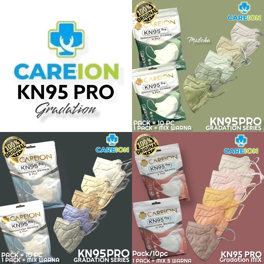 KN95 PRO CAREION GRADATION SHRIMPINK MIX ISI 10 - MASKER 5PLY KN95 PRO CAREION ORIGINAL MATCHA GREY