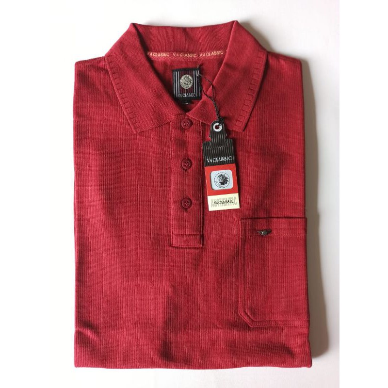 KAOS LENGAN PENDEK BERKERAH V4 CLASSIC (MERAH TUA) - 004