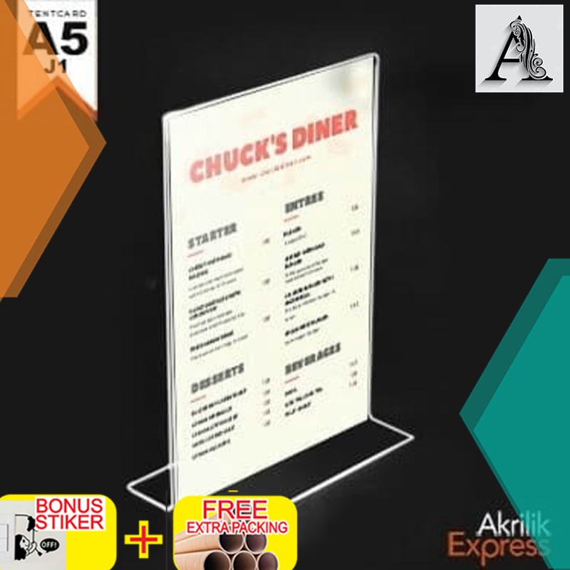 

Grosir tent holder / tent card / papan menu / display menu kertas A5