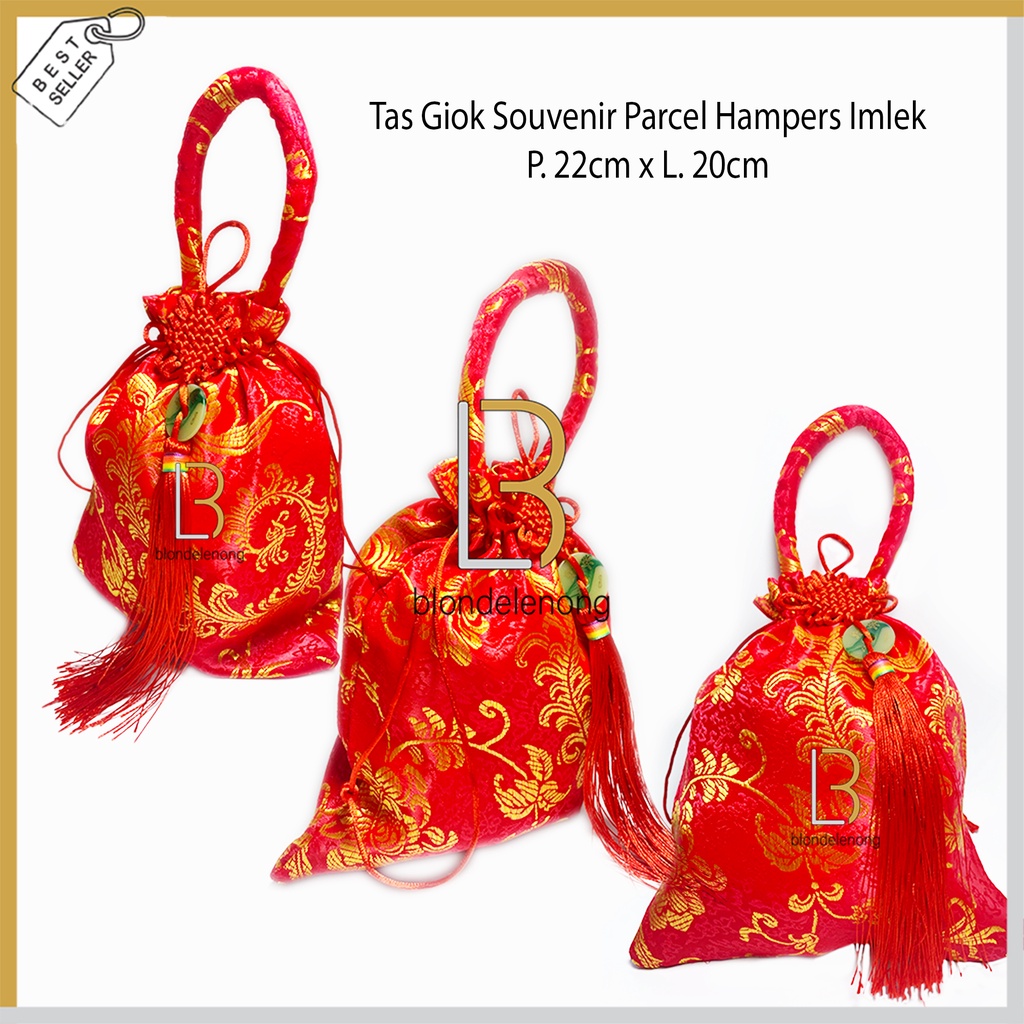 Tas Pouch Kantong Serut Bingkisan Kado Hadiah Hampers Parcel Parsel Dos Kotak Box Toples Kue Kering Keranjang Giok Motif Imlek Tahun Baru Cina Sincia Cny Shio Macan 2022 Hantaran Lamaran Wedding Sangjit Pernikahan Nikahan Shuangshi Merah Emas Anak Dewasa