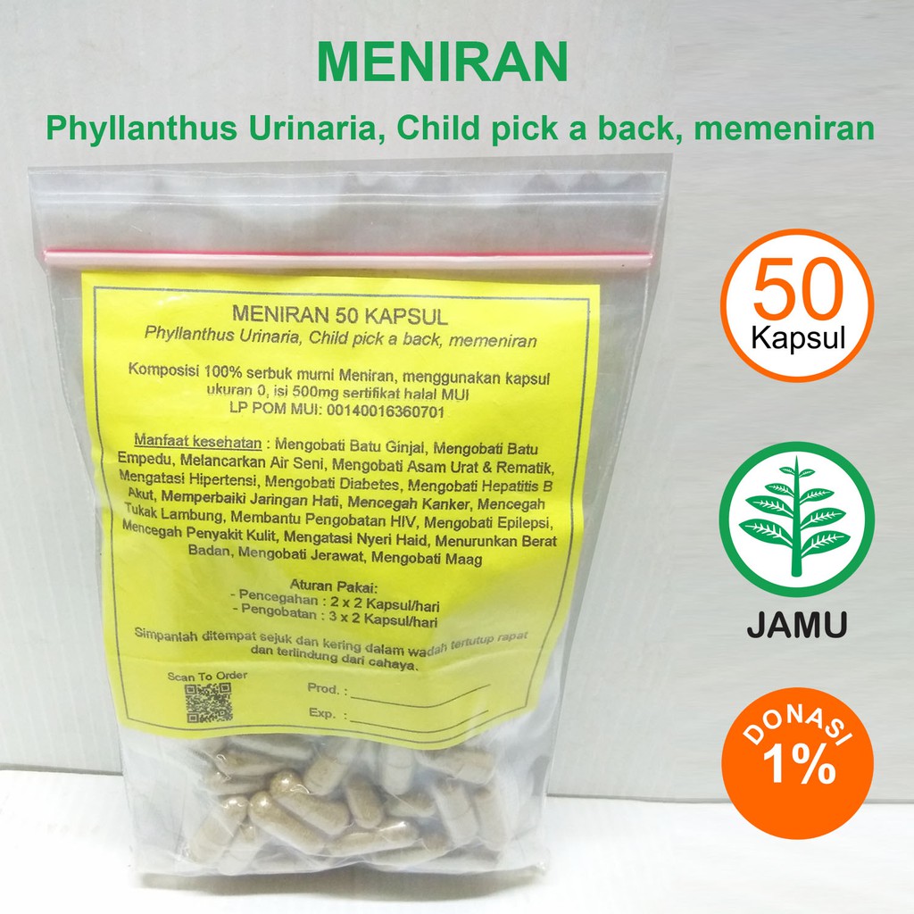 

MENIRAN 50 KAPSUL Batu Empedu Hipertensi Diabetes Kanker Lambung Nyeri Haid Epilepsi