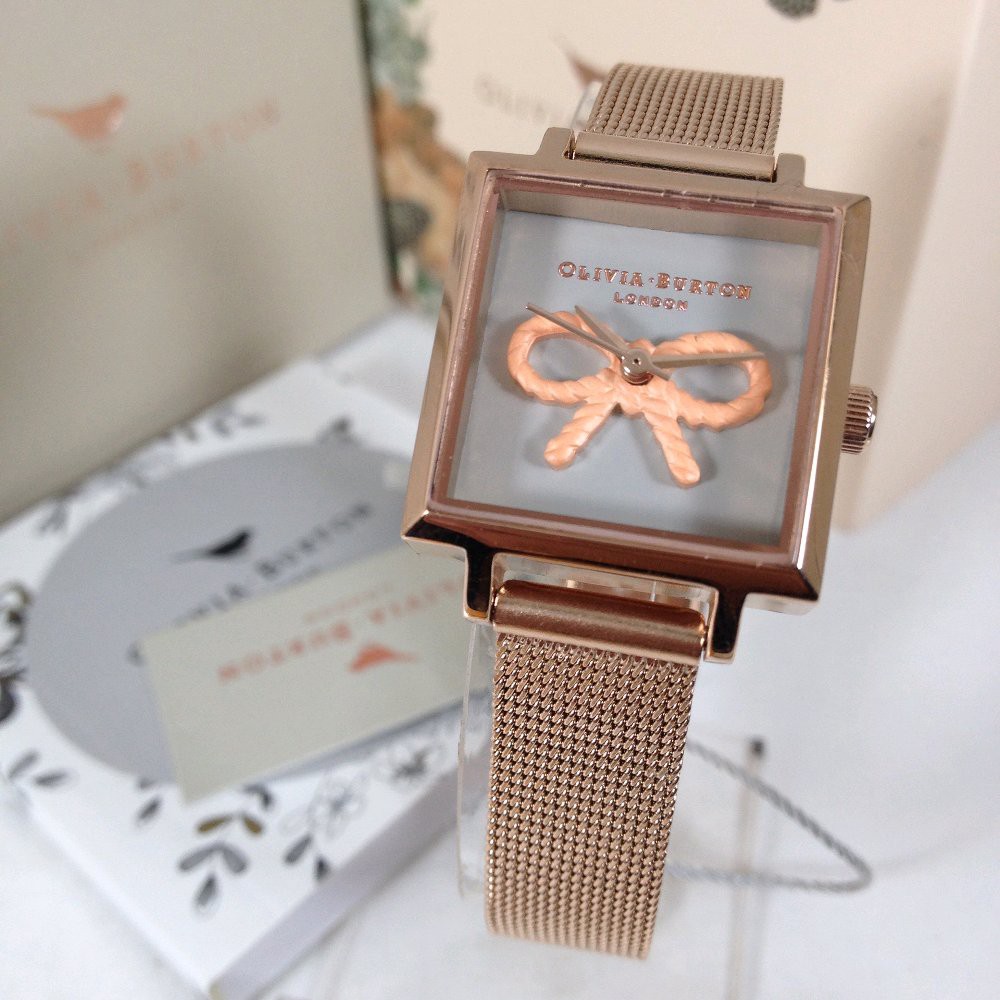 Jam Tangan Wanita Olivia Burton Square Dial 3D Bee black rosegold Original