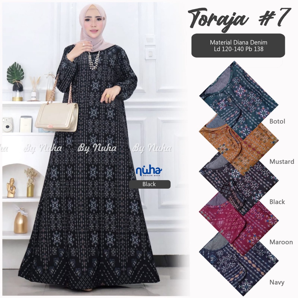 TORAJA #7 DIANA DENIM, FASHION MUSLIM DEWASA // GAMIS JUMBO LD 120-140CM ALLSIZE XL-XXXXXL, HIGHT QU