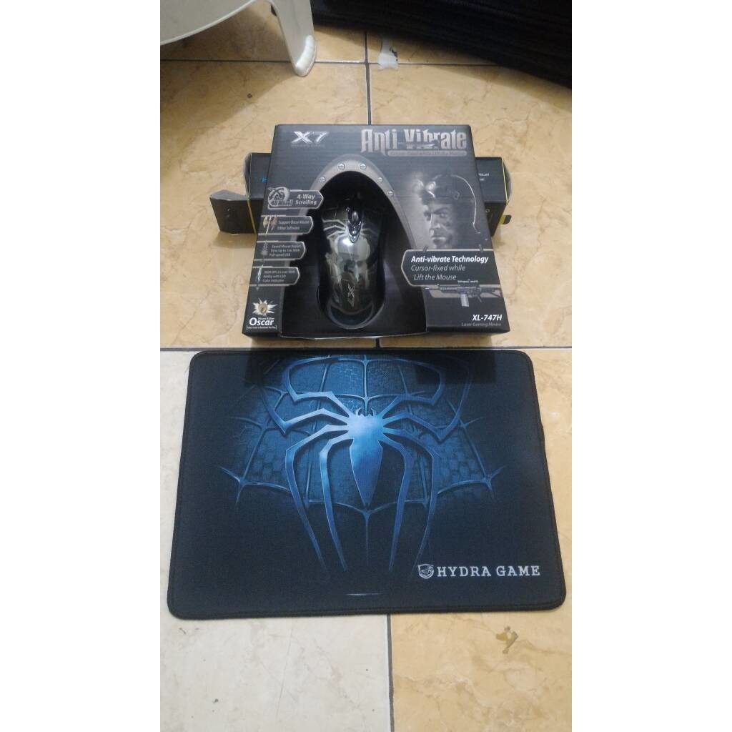 paket mousepad mouse a4tech x7 xl747h macro gaming motif spider