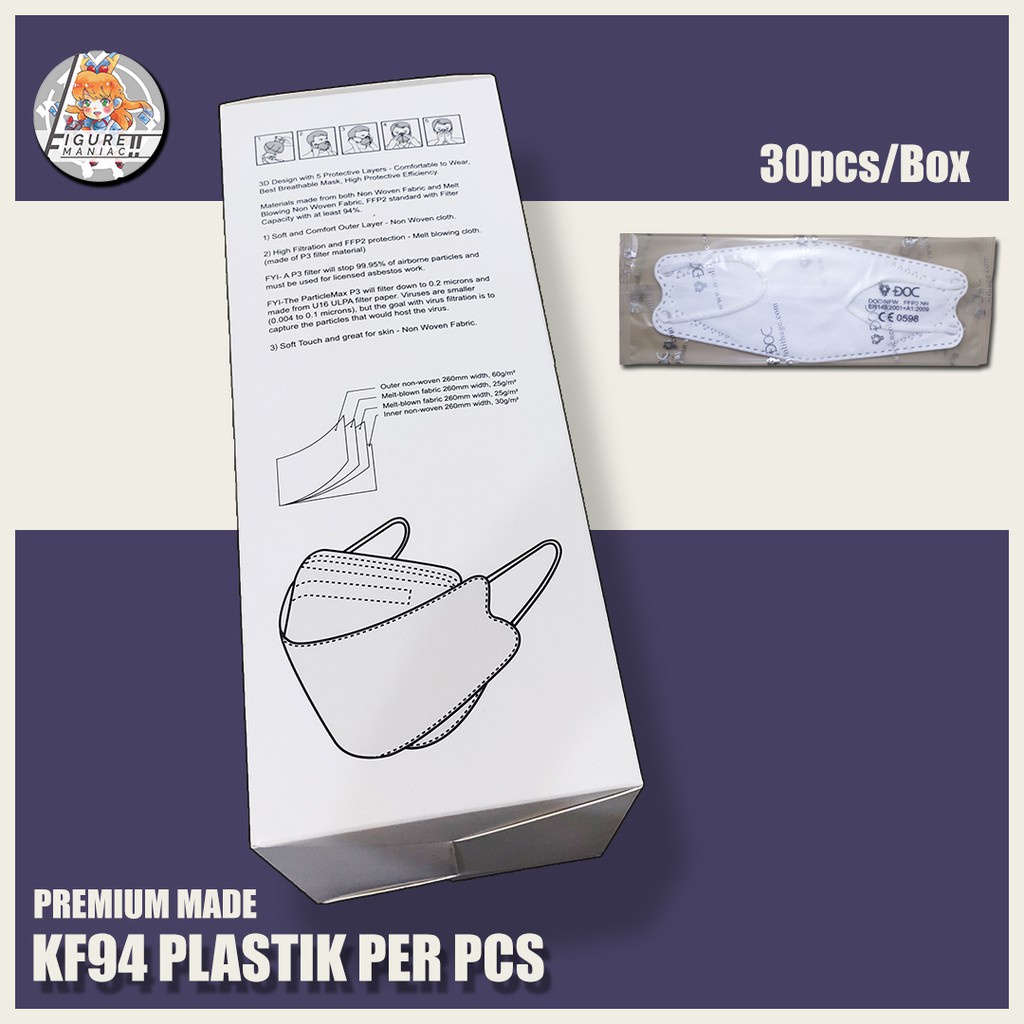 Masker KF94 Premium DOC Putih Plastik Per Pcs 4 PLY 1 Box isi 30 PCS