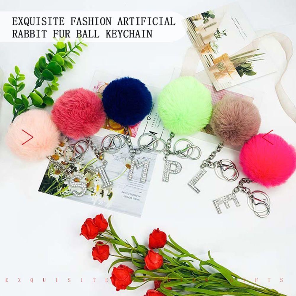 Lanfy 26huruf Gantungan Kunci Wanita Hadiah Fashion Multicolor Ornamen Perhiasan Mobil Keyring Handbag Charms Rumbai Liontin Berbulu Pompom Bola Bulu 26huruf Key Chain