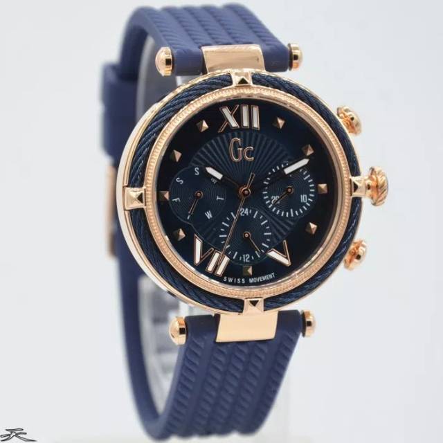 Jam Tangan Wanita Gc Y16005L7 Rosegold Rubber Blue Original Swiss Made