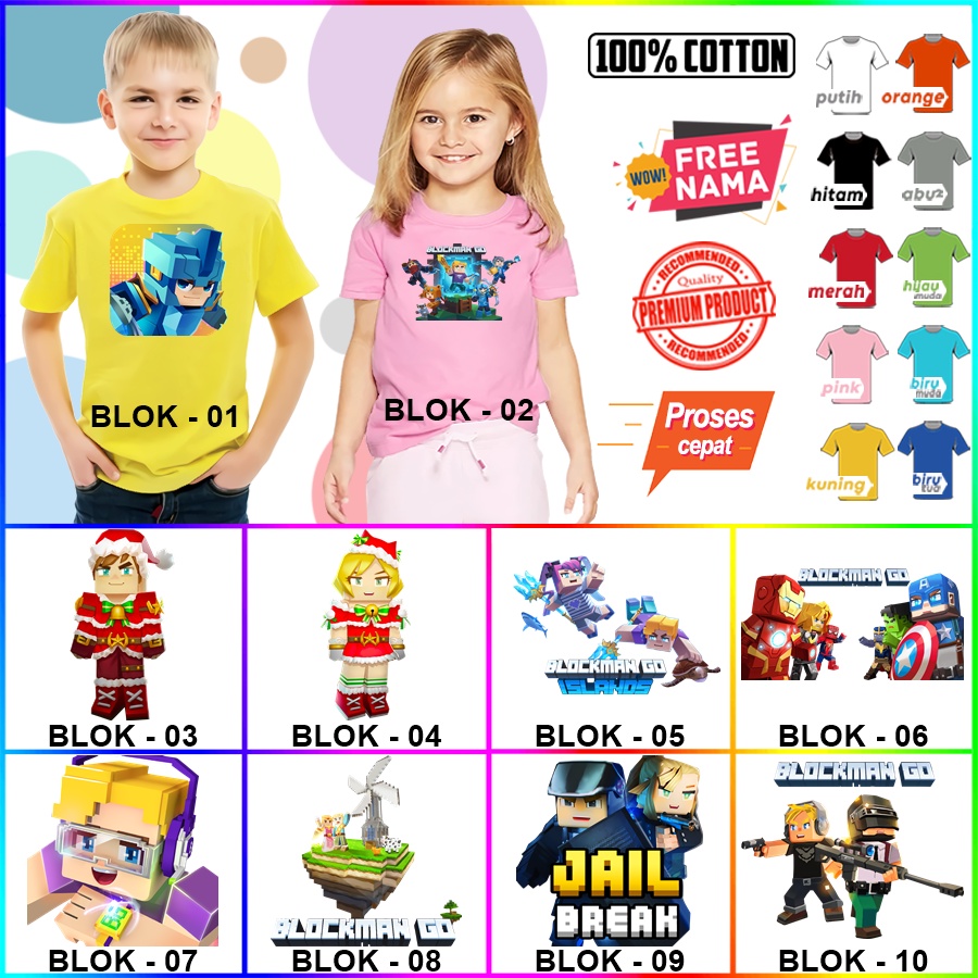 Baju Kaos ANAK DAN DEWASA BLOKMAN GO COUPLE (FREE NAMA)