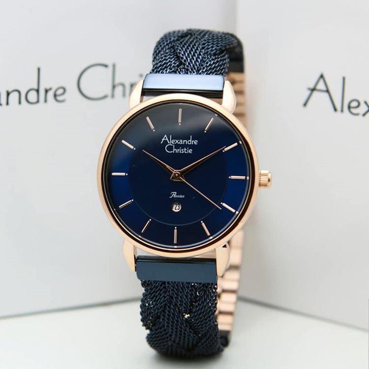 Alexandre Christie AC2857 Original Jam Tangan Wanita Biru Rose Gold