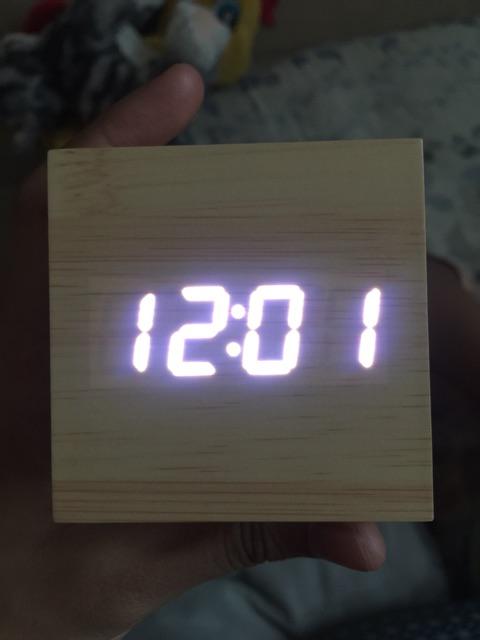 Jam Weker Kayu Digital Led Clock Wood Small Alarm Temp Date Kalender