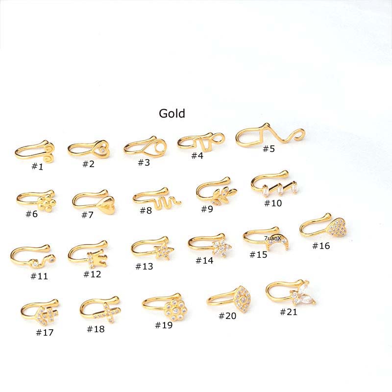 1 Piece Gold Copper with Zircon Nose Fake Piercing Stud