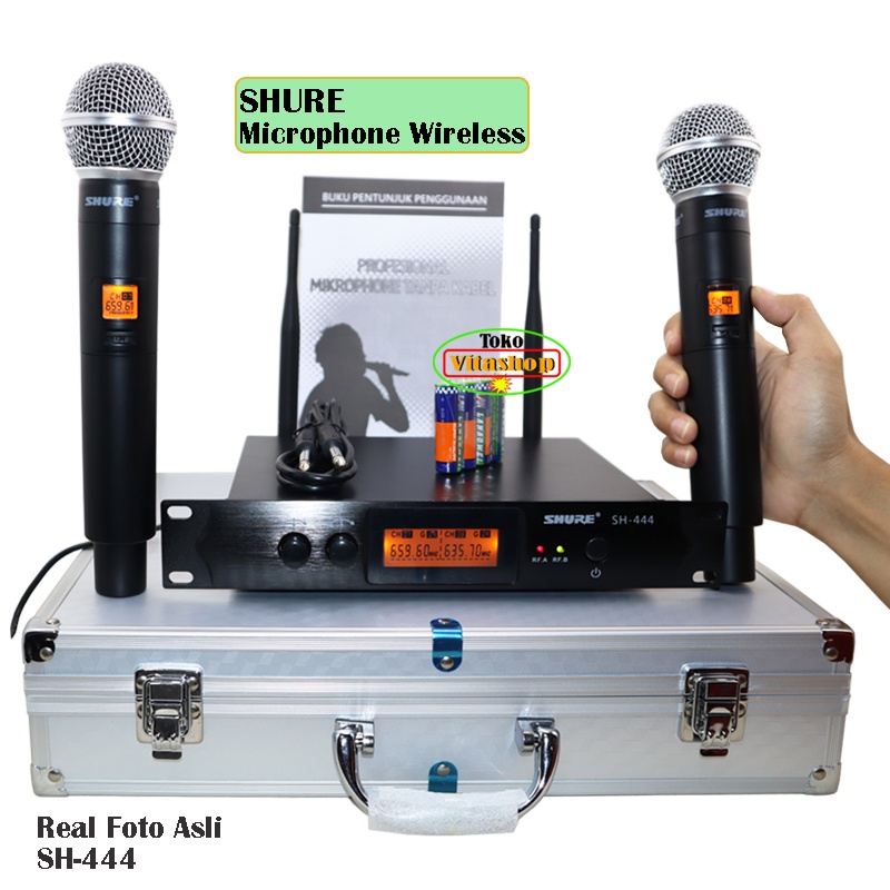 MICROPHONE WIRLES SHURE SH-444 Mik WERLES MIC WIRELESS 2 HANDLE + BOX