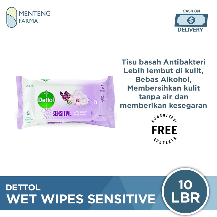 Dettol Anti Bakteri Wet Wipes Sensitive Isi 10 Lembar / Tisu Basah