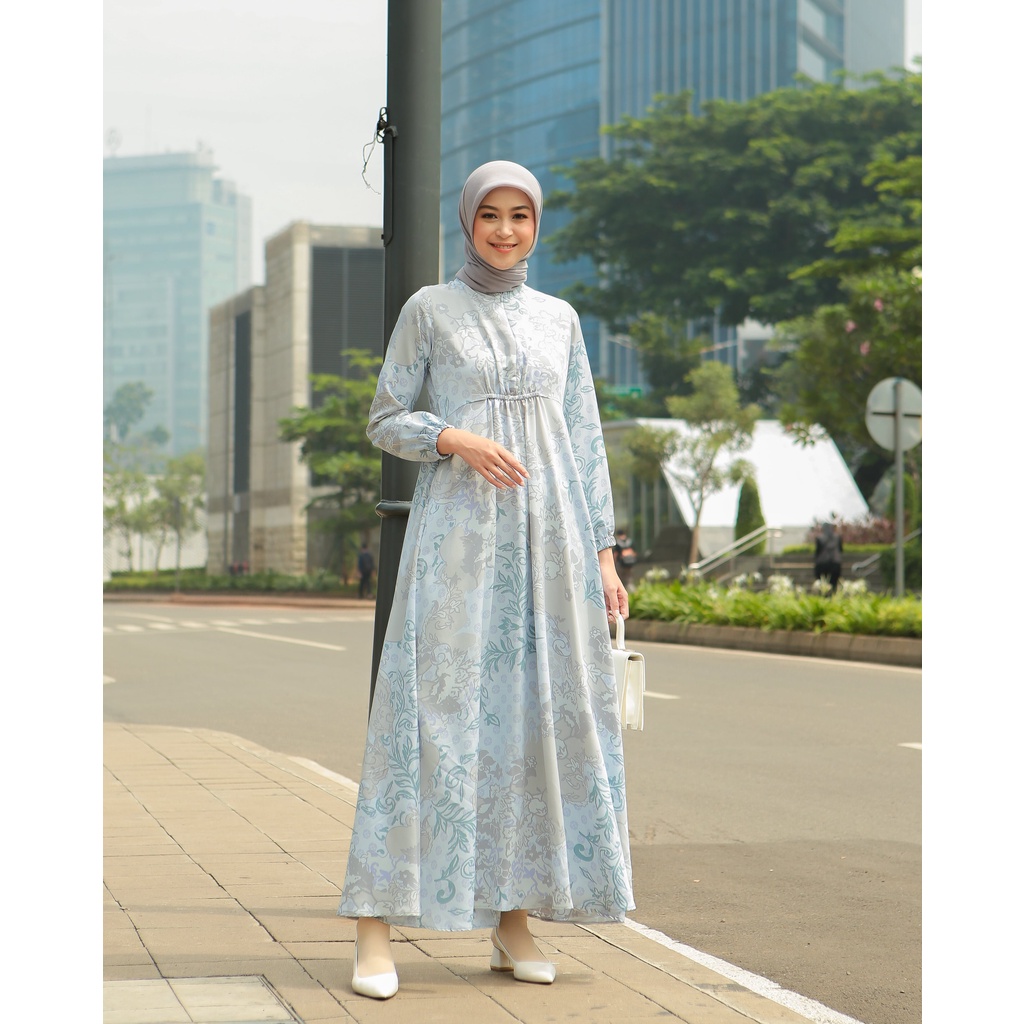 Le Khari Shakila Gamis Armany Silk Gamis Busui Size S - XL-Shakila Grey Blue