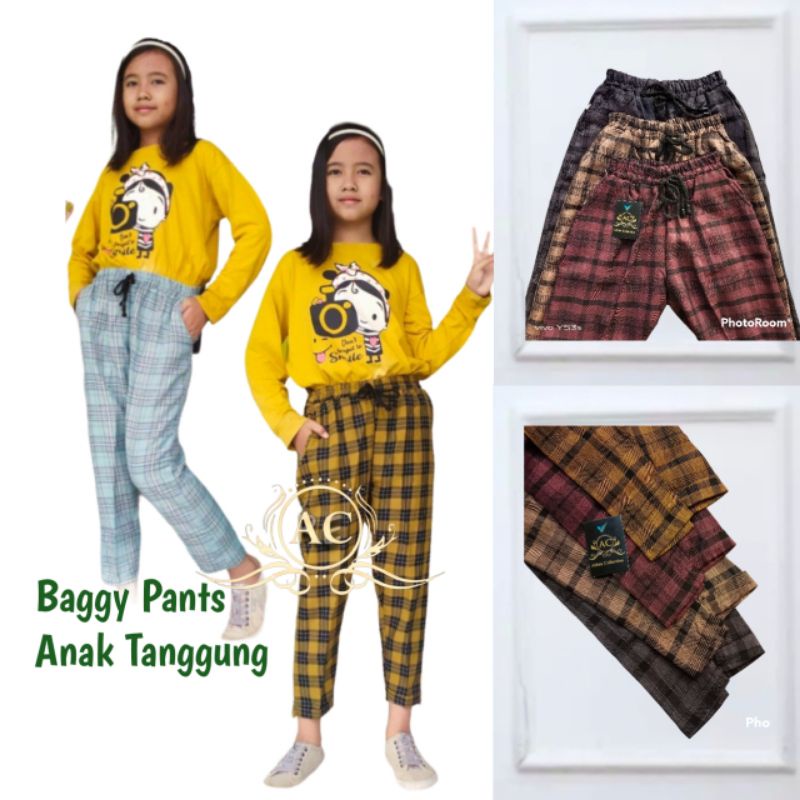 Celana Baggy Pants Anak Perempuan Motif Kotak 6-15 Tahun / Baggy Pants Anak Perempuan / Celana Anak Motif Kotak / Celana Anak Murah / Celana Anak Terbaru / Celana Panjang Anak Perempuan / Celana Anak Perempuan