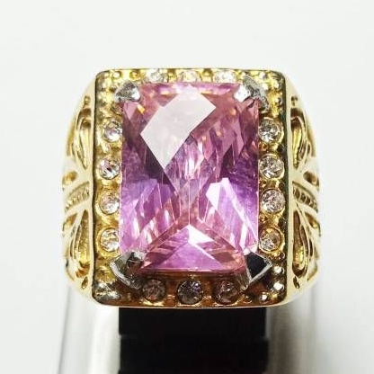 [BISA COD] Cincin Batu Akik Permata Pink Lylac Merah Rose Full Cutting Octagon