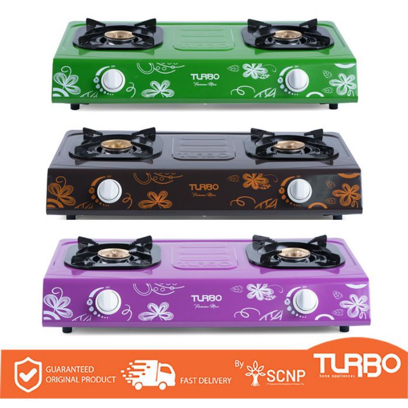 Kompor Gas Turbo 2 Tungku GS 2077 warna hijau coklat ungu