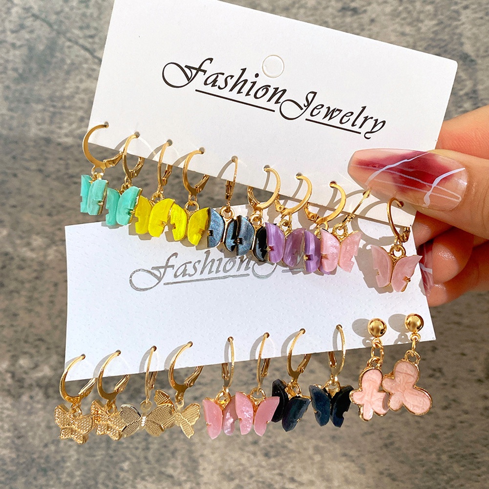 5pcs / Set Anting Desain Kupu-Kupu Gaya Retro Eropa Dan Amerika