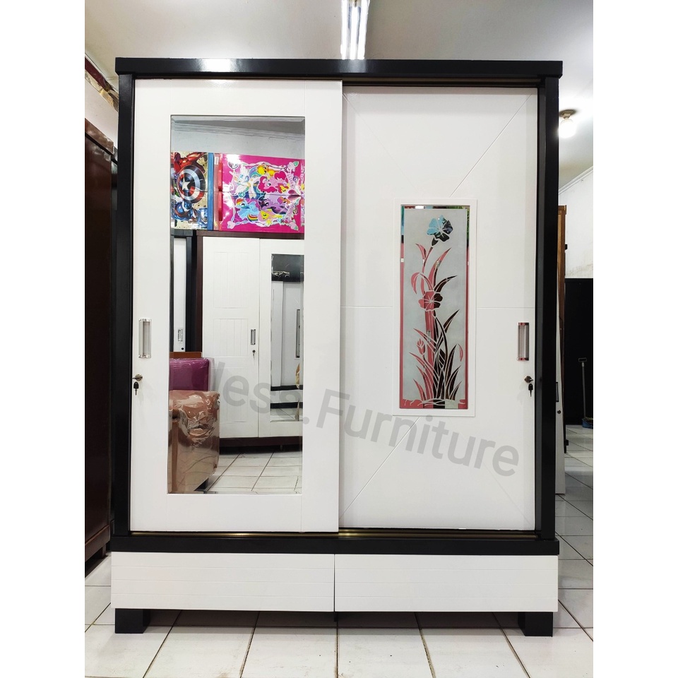Lemari Pakaian 2Pintu Sliding JUMBO KAYU , Lemari Baju Bahan KAYU BLOKTIK , Lemari Baju 2Pintu Jumbo