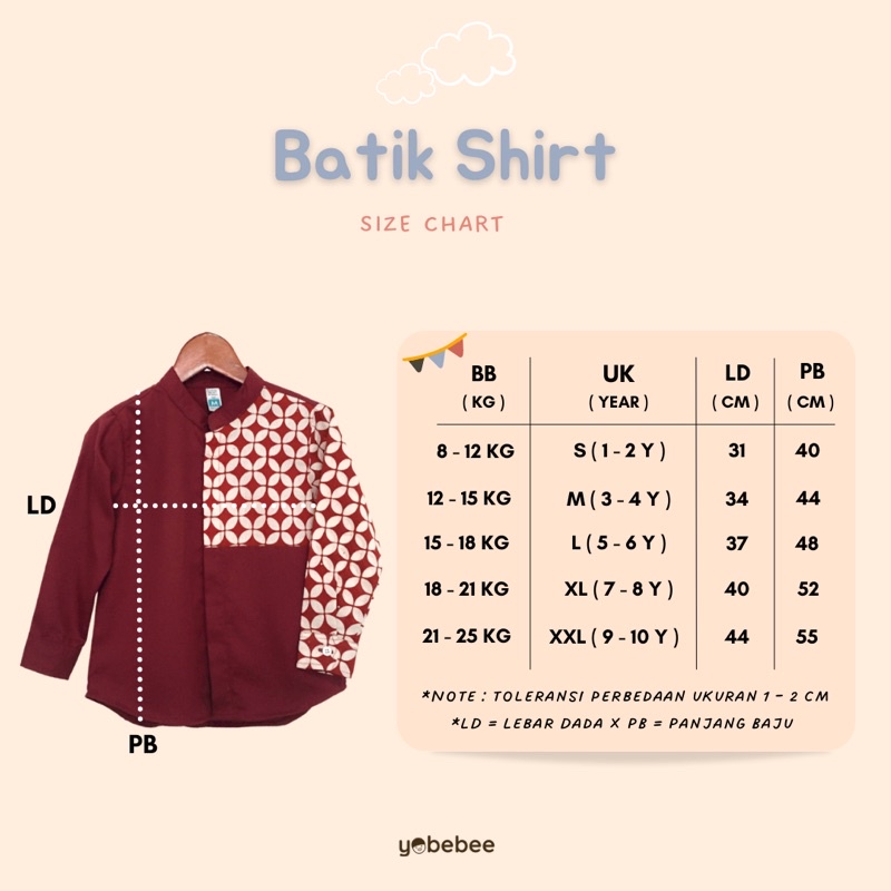 Yobebee Kemeja Batik Tangan Panjang Anak Laki Laki Usia 2 4 6 8 10 12 Tahun Baju Atasan Kids Casual Formal Katun Kemeja Anak Cowok Kerah Chiangi Couple Kembaran Anak dan Ayah