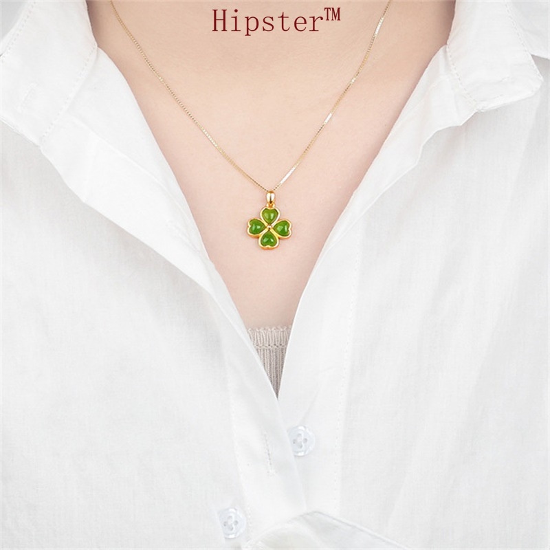 Fashion Classic Four-Leaf Clover Green Tourmaline Pendant Vintage Necklace