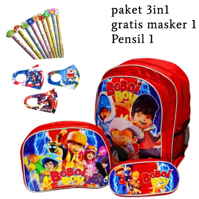 Tas anak boboiboy 3set gratis pensil masker Tas sekolah