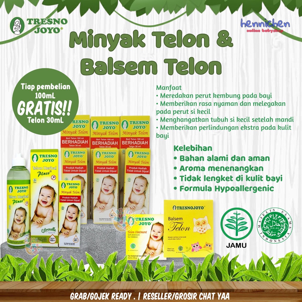 MINYAK TELON BAYI TRESNO JOYO CITRONELA HERBAL PLUS (100ml Free 30ml) / Minyak Telon / Minyak