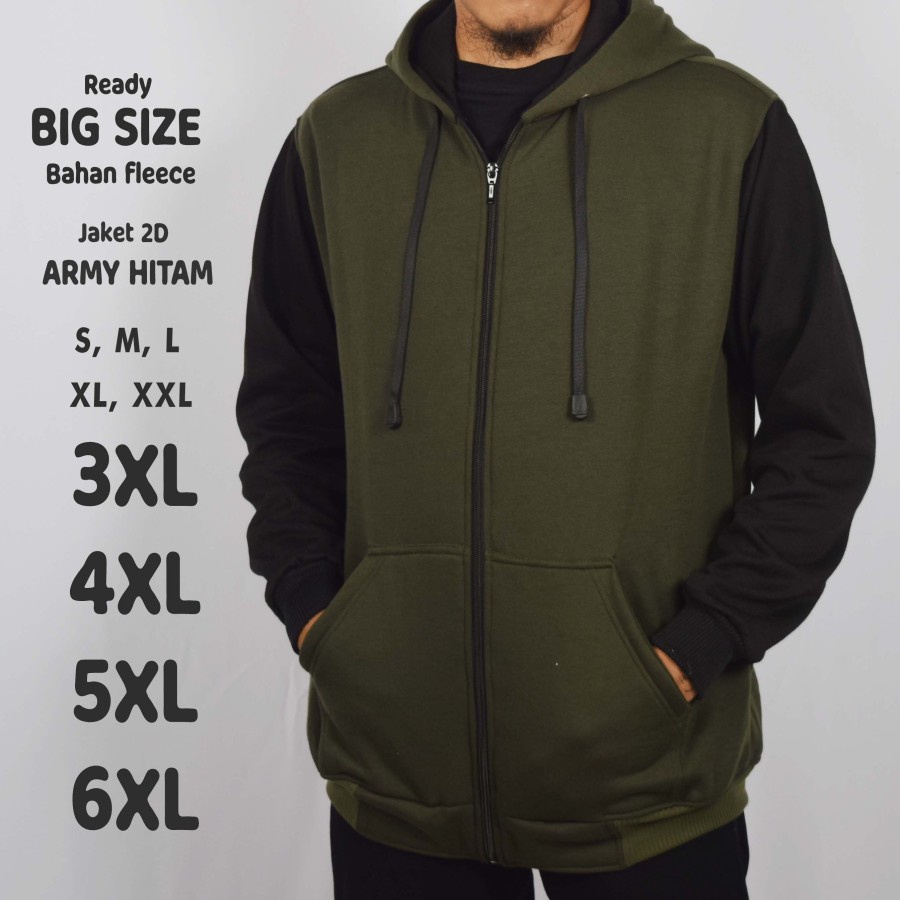 JAKET ZIPPER ARMY HITAM BIG SIZE JUMBO