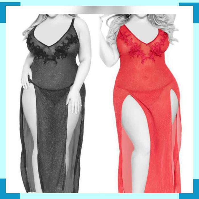 ACL1175 Lingerie Sexy Long Gown Big Size Transparan Plus Size Seksi