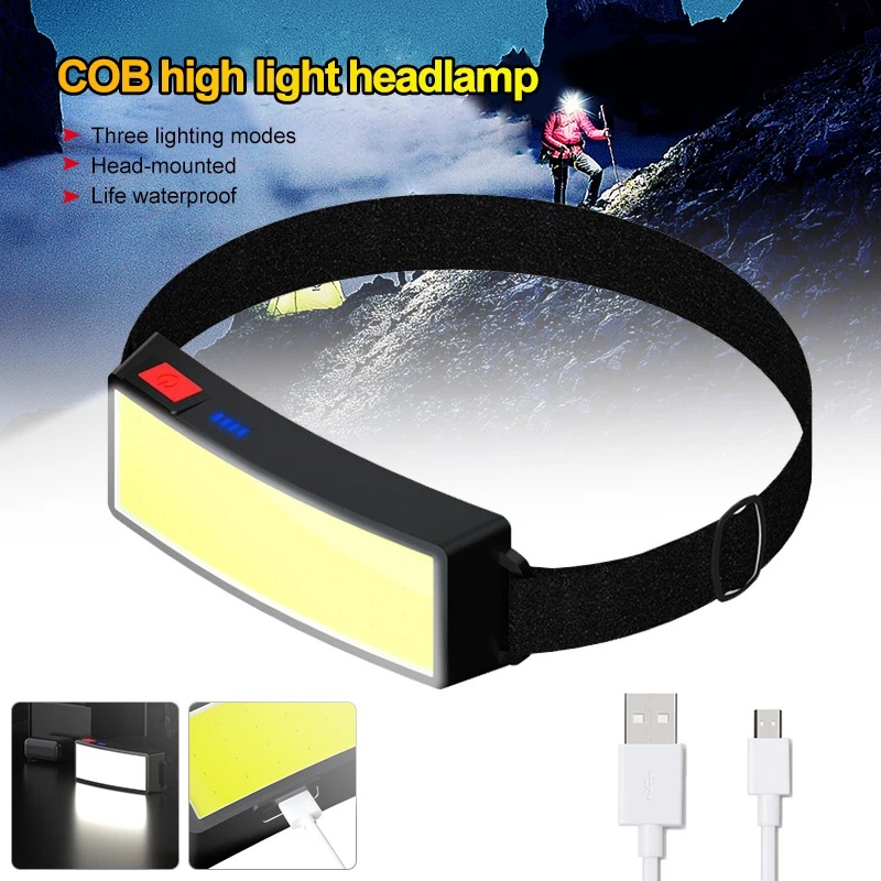 (Outdoor) Lampu Senter Kepala Led Cob Mini Tahan Air Dengan Port Charger Usb