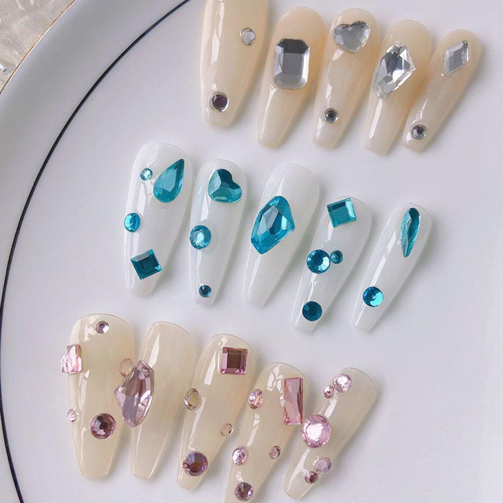 Mxbeauty Jantung Nail Art Rhinestones Fashion Jepang Cinta Hati Air Drop Berbentuk Manicure Aksesoris Persegi Panjang 3D Perhiasan Kuku