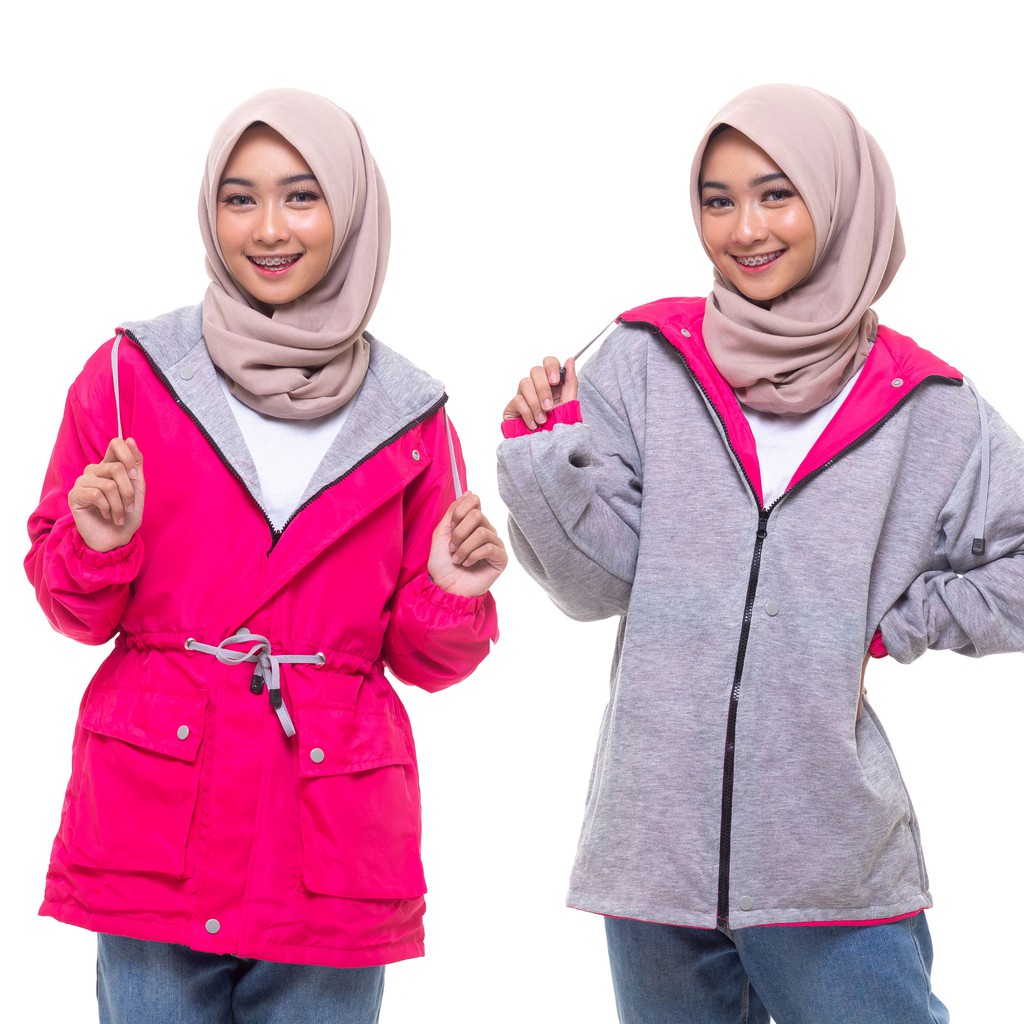 Jaket Parasut Wanita Parasit Outdoor Waterproof Outerwear Anti Air Bolak Balik Warna Kombinasi Hoodie Wanita Murah