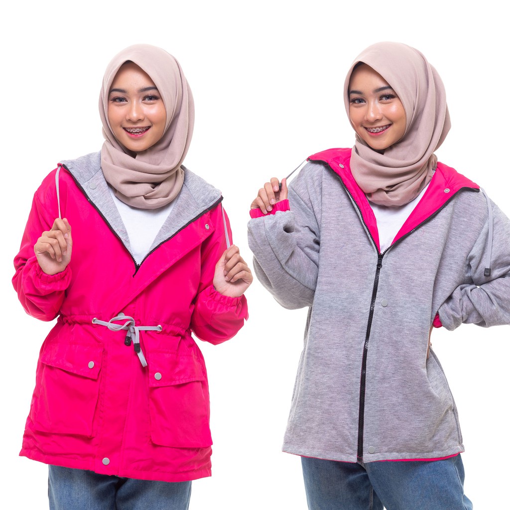 Jaket Wanita Terbaru Jaket Motor Harian Jaket Outdoor Parasut Bolak Balik Jaket Pria Wanita Bahan Taslan ZN 100% Windproof Jaket Gunung Outdoor Semi Parka