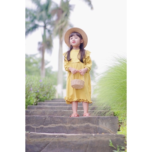 Yobebee Ruffle Korean Dress Anak Perempuan Usia 1 2 3 4 5 Tahun Baju Bayi Korea Gaun Babydoll Daster Kids Basic Polos Warna Pastel Katun Lembut Model Baju Casual Harian Main Santai Anak Cewek