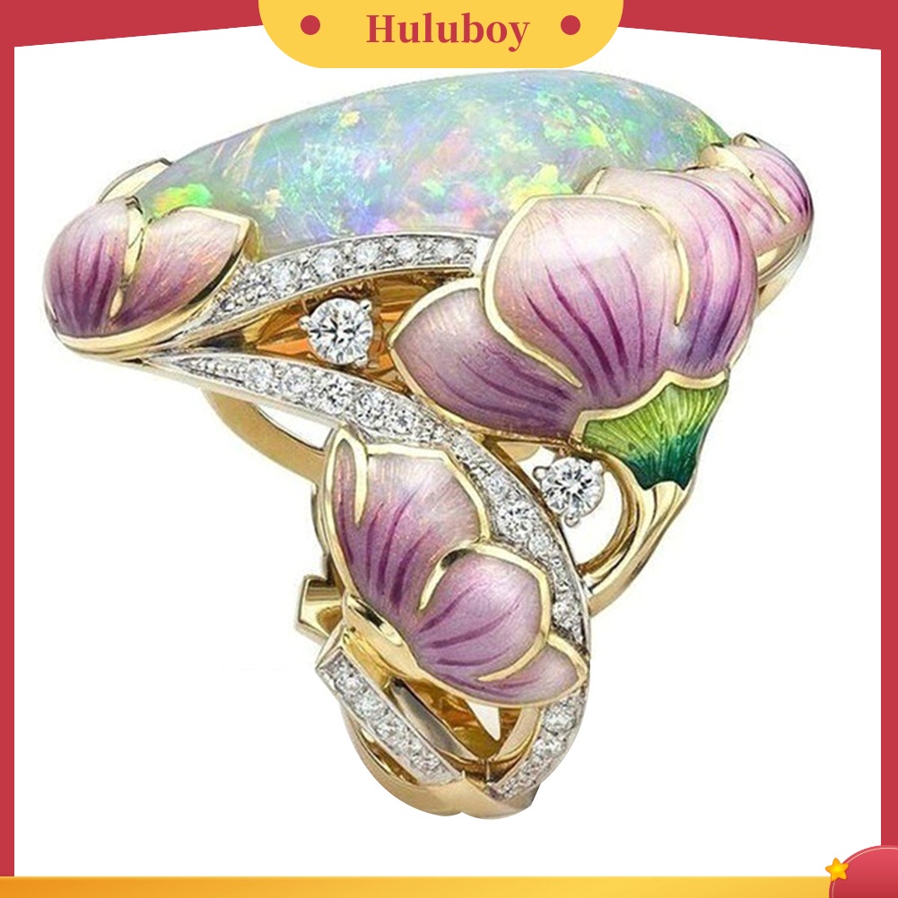 Hu Hu Hu Hu Hu Alat Bantu Pasang Kacamata♡ Cincin Wanita Desain Bunga Teratai Hias Opalberlian Imitasi Gaya Elegan Untuk Pestahadiah