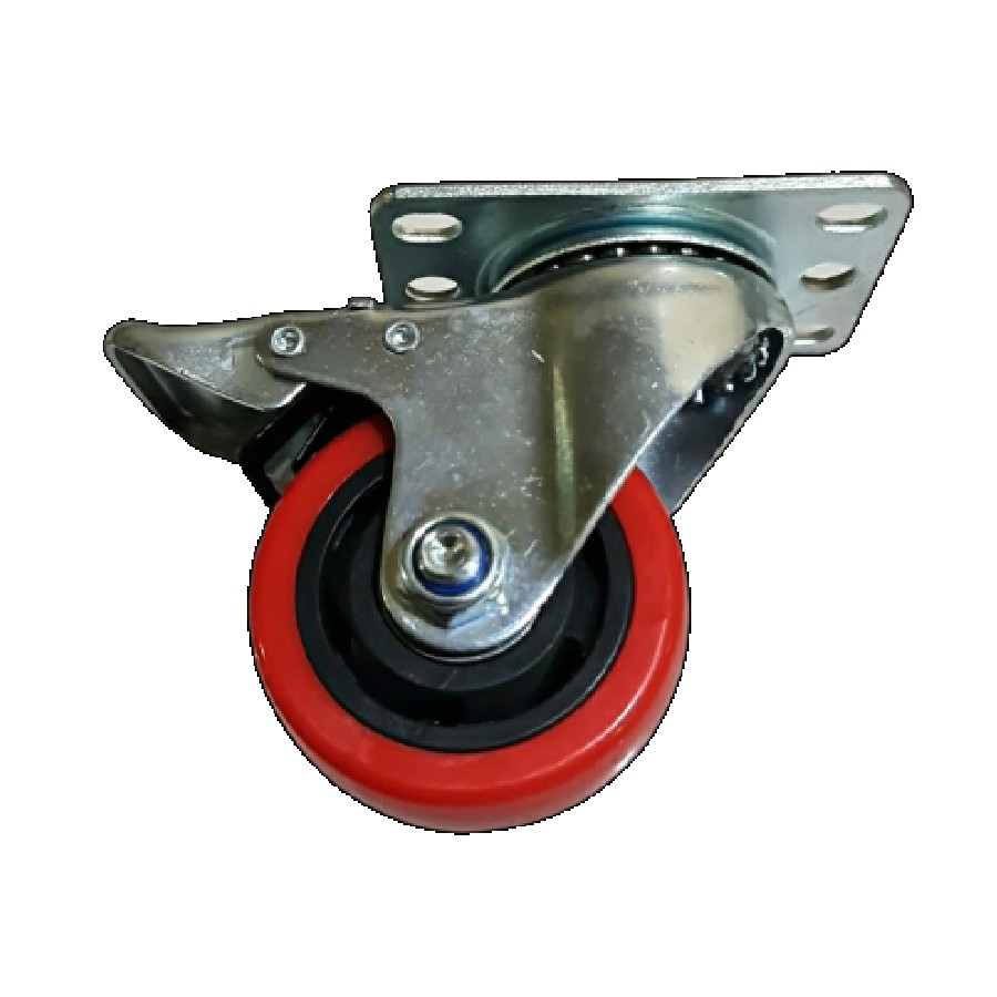 Roda Troli / Troly / Trolly PU Merah 3&quot; Inch Rem Swivel Brake Taiwan