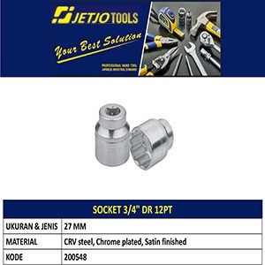 Socket 27 mm JETJO TOOLS 200548 / 3/4" Drive Sockets 12 PT LAKONI PRO