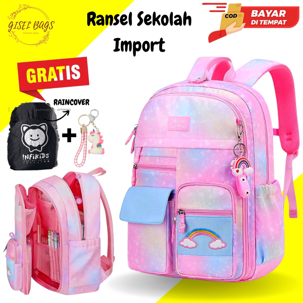 Tas sekolah anak perempuan sd smp sma import gratis raincover tas promo termurah gratis ongkir