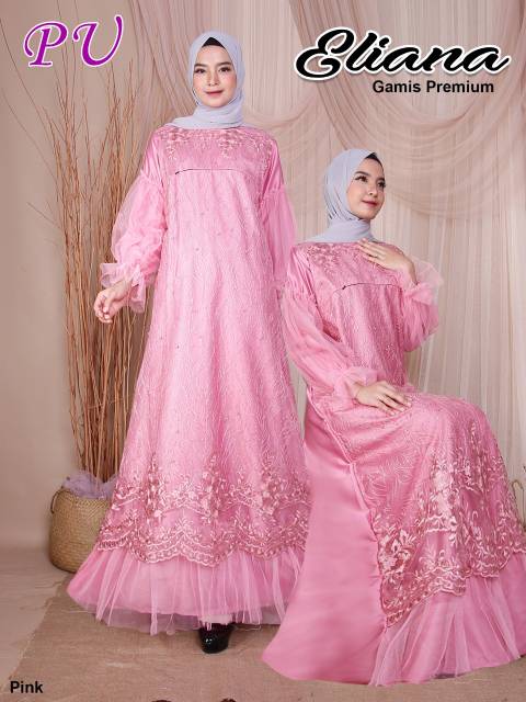 Eliana Maxy, GAMIS MUSLIM CANTIK MURAH FIT XL LD 102 BAHAN MAXMARA VELVET MIX TILE BORDIR TERMURAH