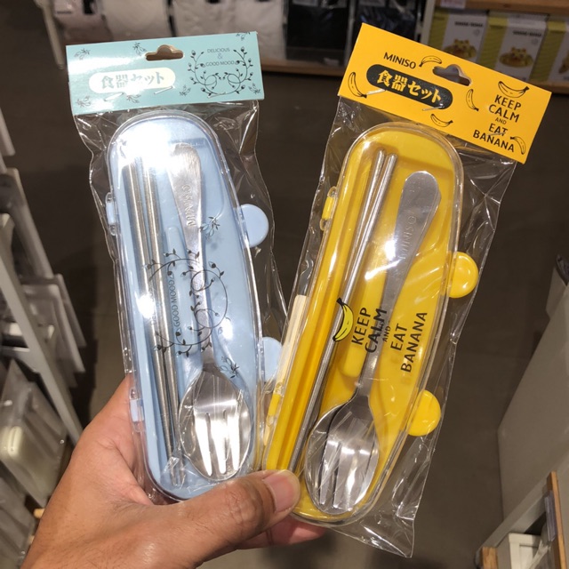 Original sendok makan miniso (sendok + garpu + sumpit)