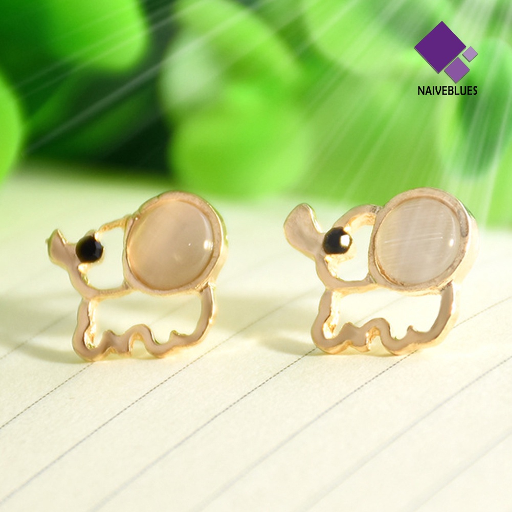 Anting Stud Bentuk Gajah Opal Tiruan Untuk Wanita